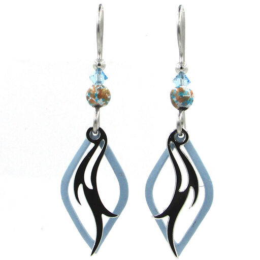 Black and Blue Diamond Layered Metal Drop Earrings, 