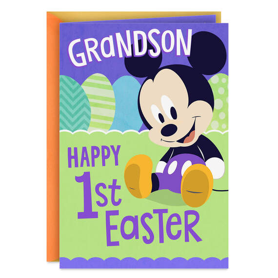 Disney Mickey Mouse and Eggs First Easter Card for Grandson, , large image number 1