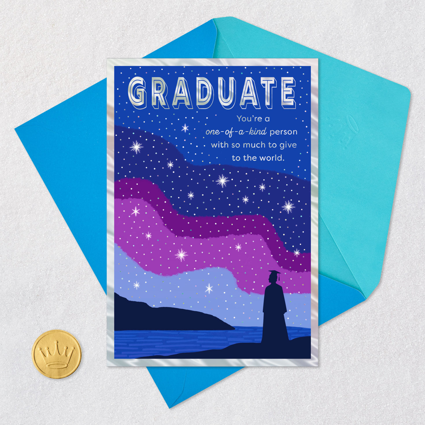 Grad and Colorful Galaxy of Stars Graduation Card Card Front with Envelope and Gold Seal image number 5