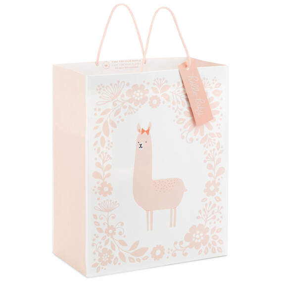 13" Pink Llama on White New Baby Large Gift Bag