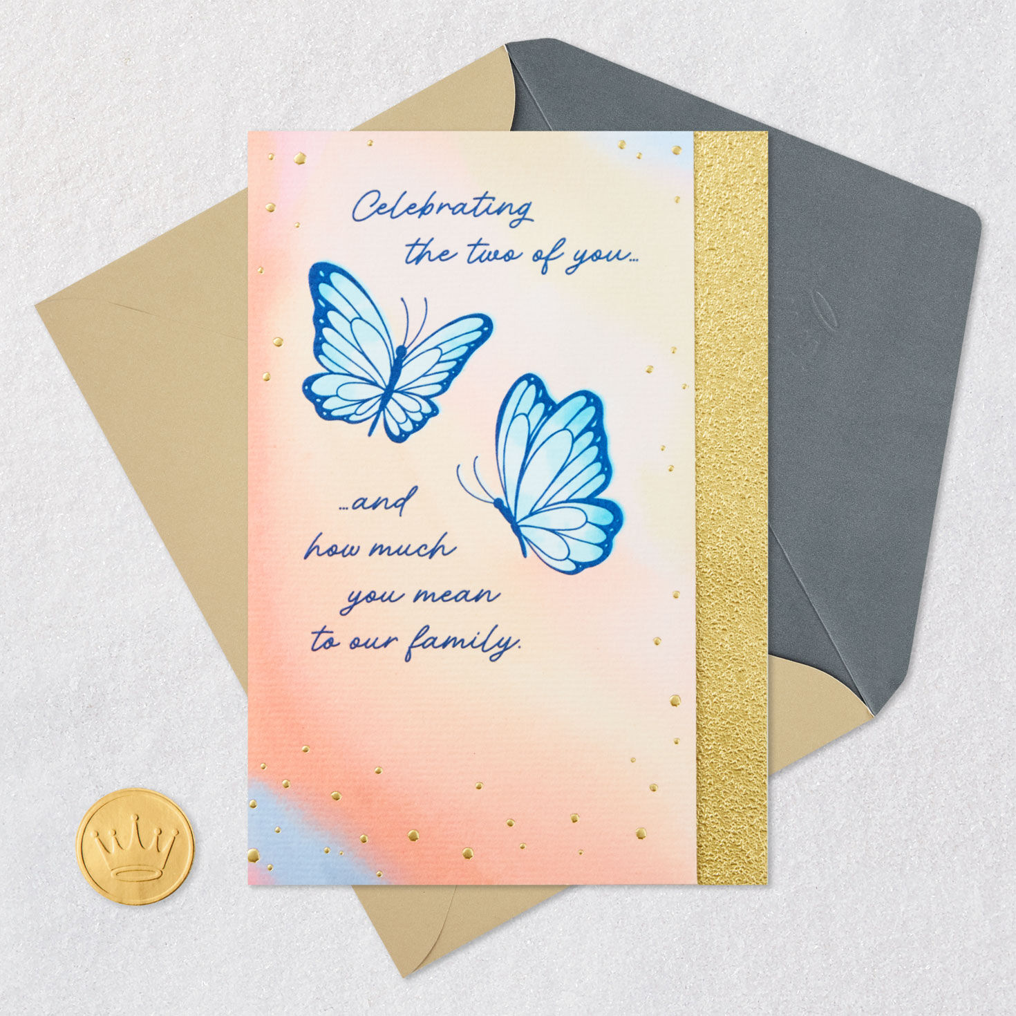 Butterflies Anniversary Card for Couple in Family Card Front with Envelope and Gold Seal image number 5