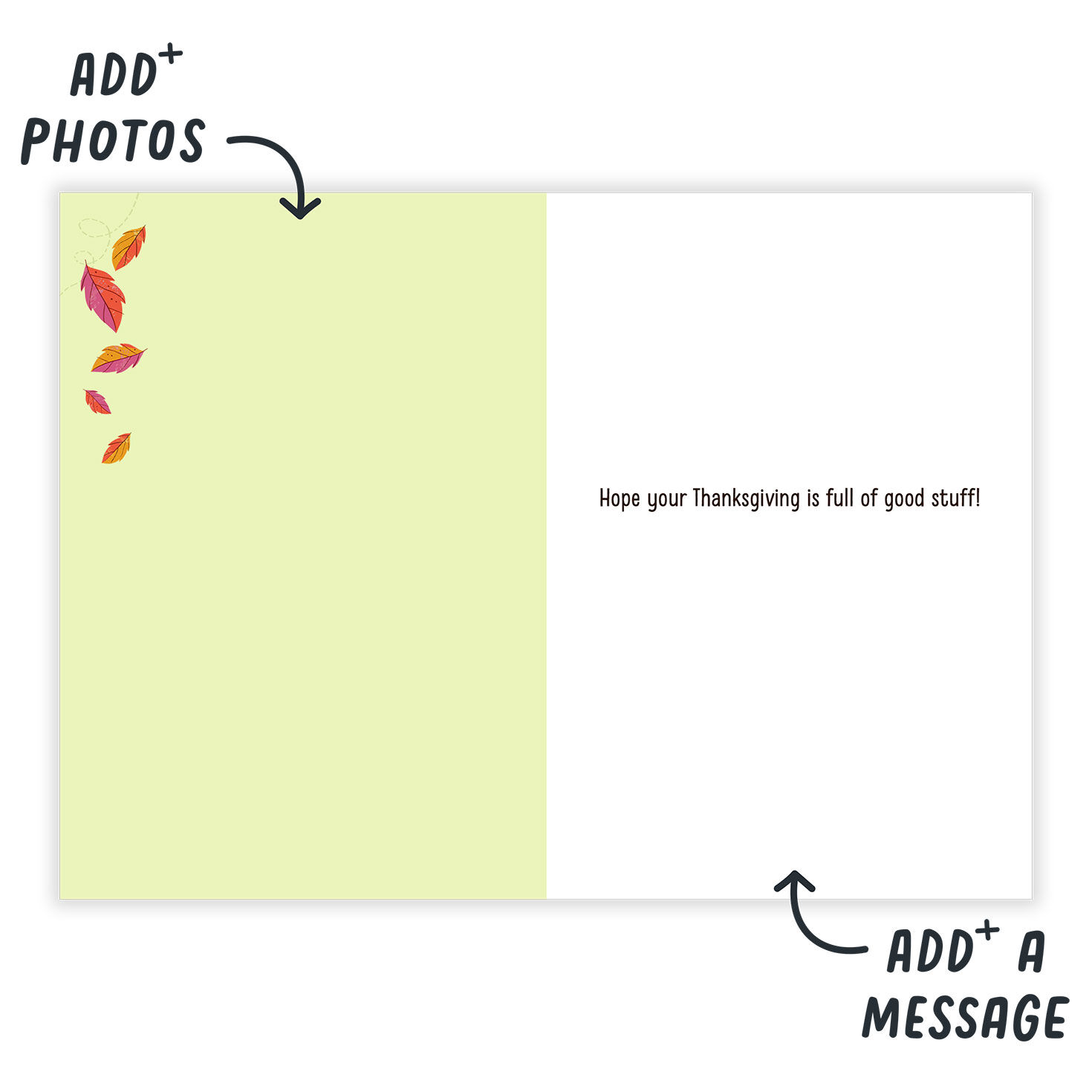 Photo as Turkey Face Personalized Thanksgiving Card Open Card indicating personalization image number 3