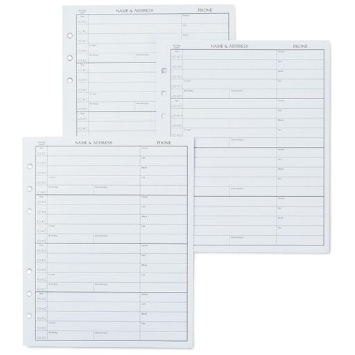 Address Book Refill Pages, 
