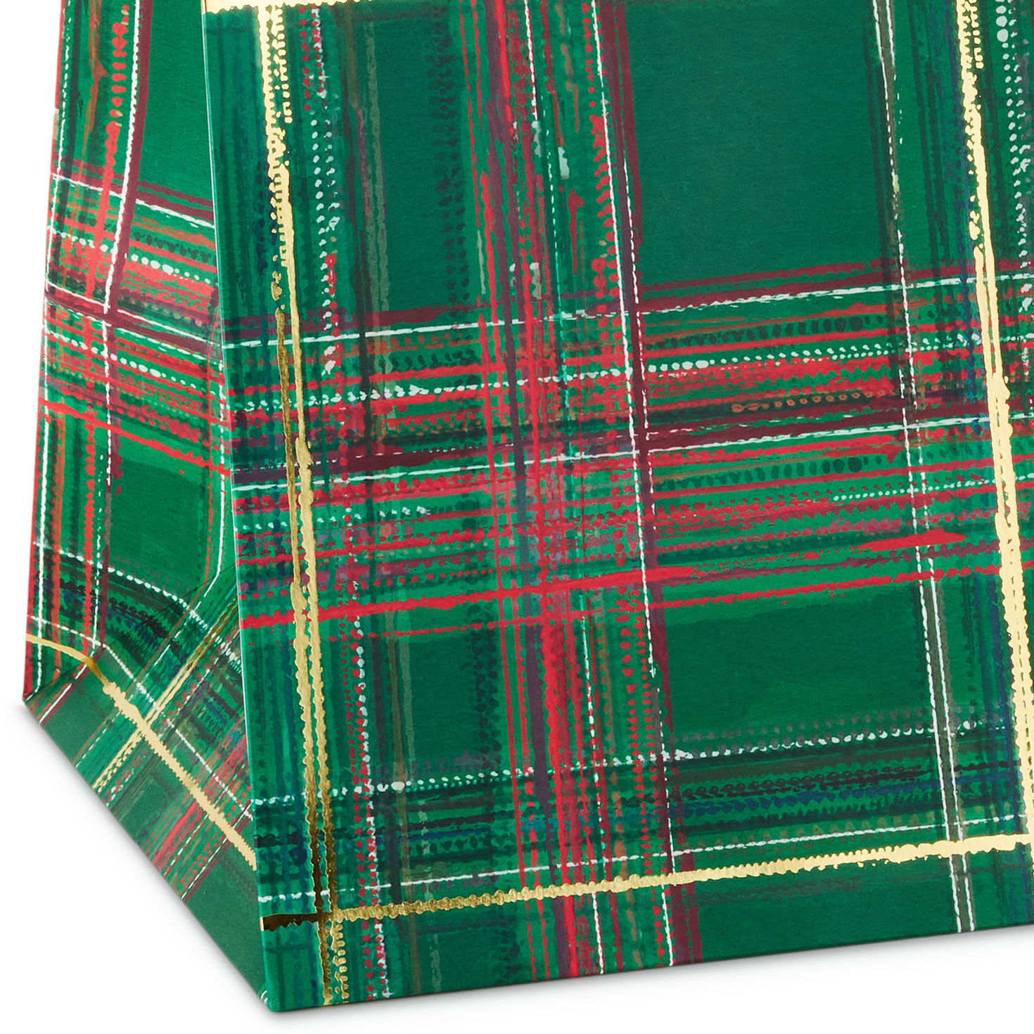 Green Plaid with Red Bow Christmas Gift Bag Base/Side Detail image number 5