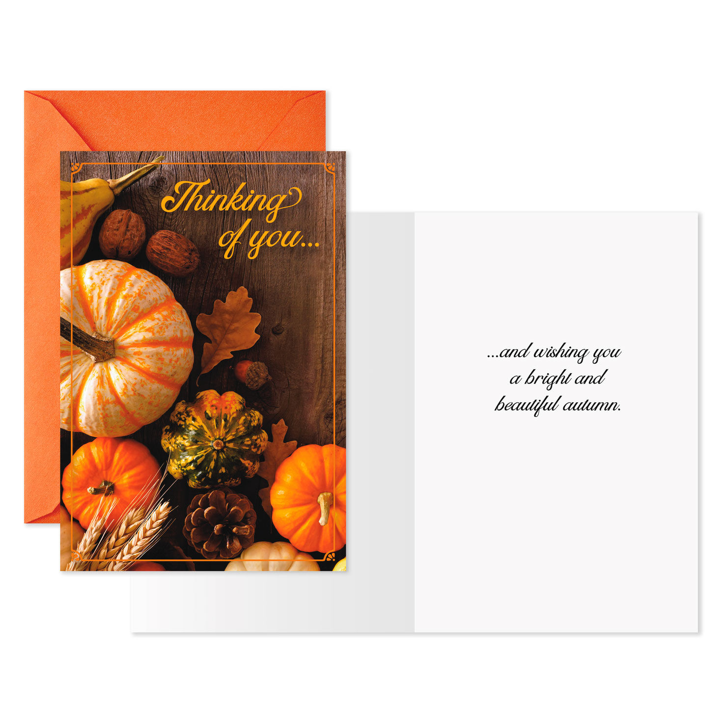 Autumn Pumpkins and Leaves Thinking of You Cards, Pack of 6, , large image number 2
