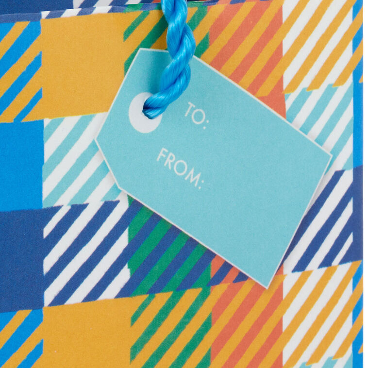 Blue and Orange Plaid Mini Bag for Gift Cards upclose detail image number 4
