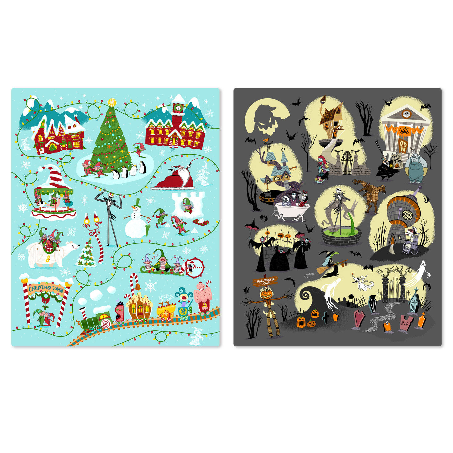 Halloween Town Christmas Town Two-Sided Blanket front and back flat image number 2