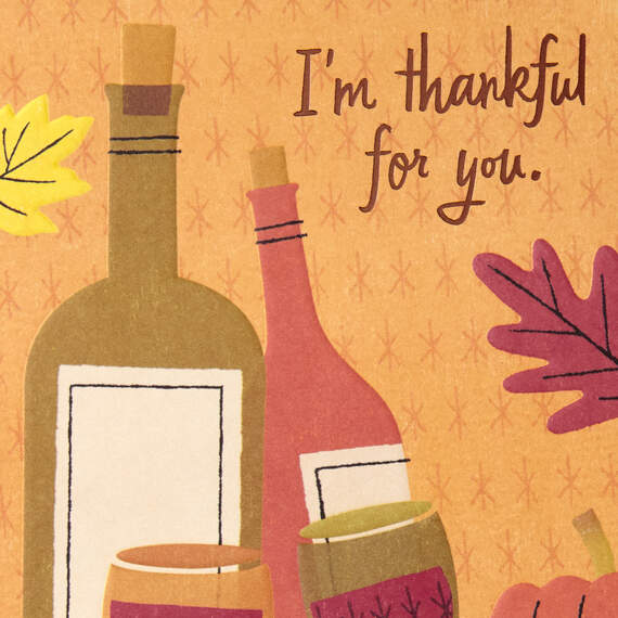 Thankful for You and Wine Funny Thanksgiving Card, , large image number 4