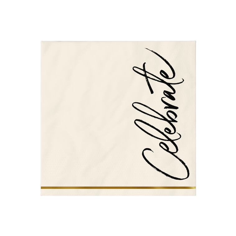 "Celebrate" Brushstroke Script Cocktail Napkins, Set of 16