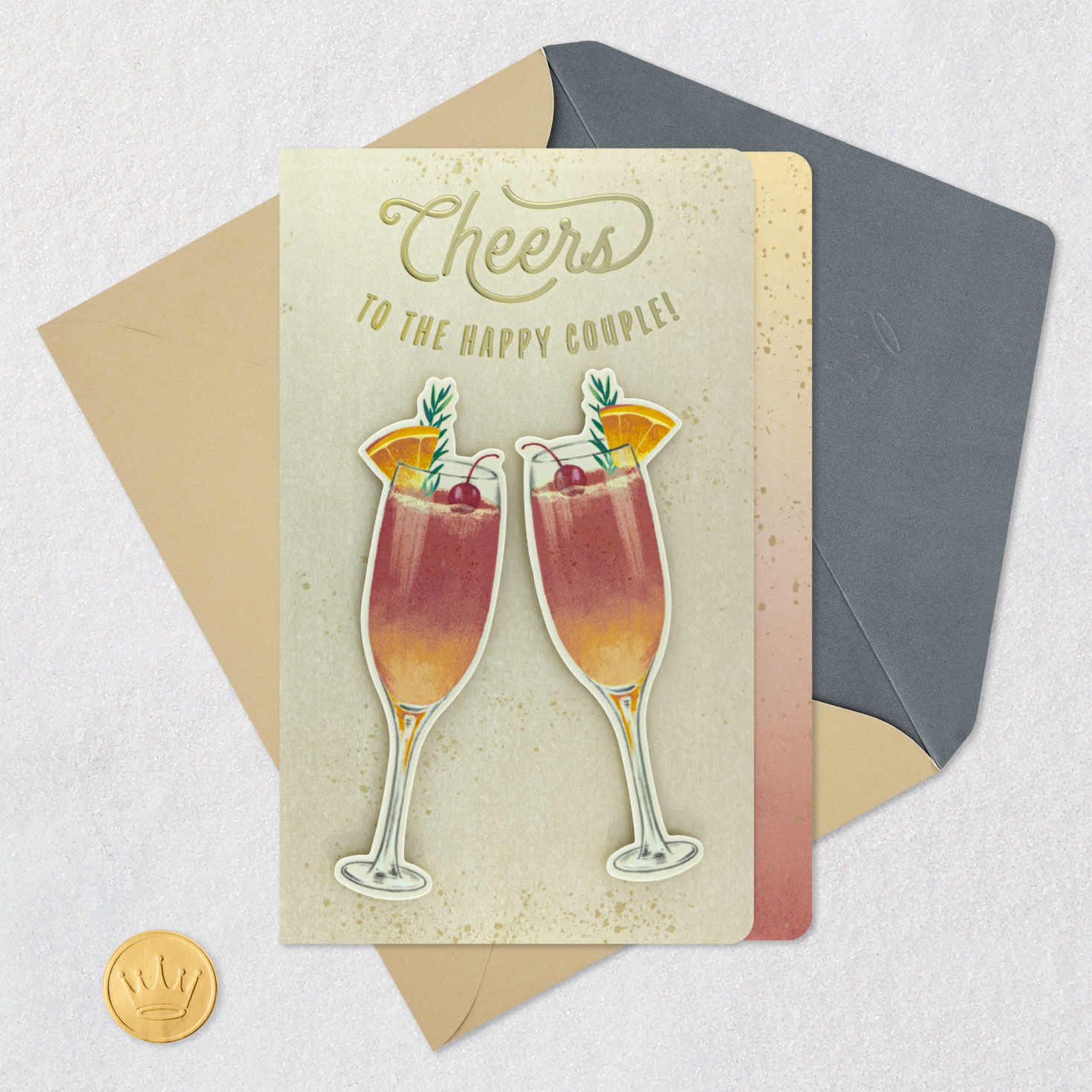 Cocktail Glasses Cheers Bridal Shower Card Card Front with Envelope and Gold Seal image number 5