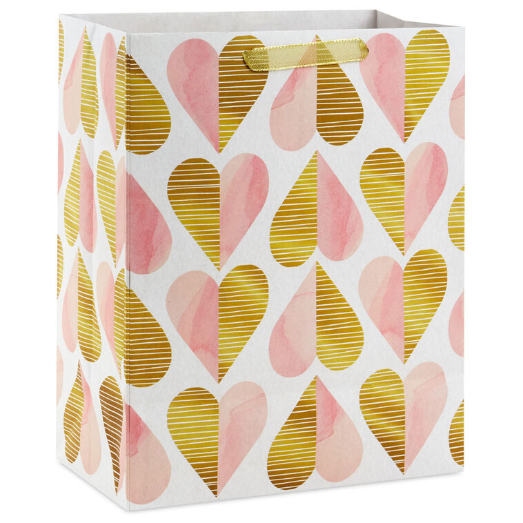 Pink and Gold Hearts on White Large Gift Bag Back image number 6