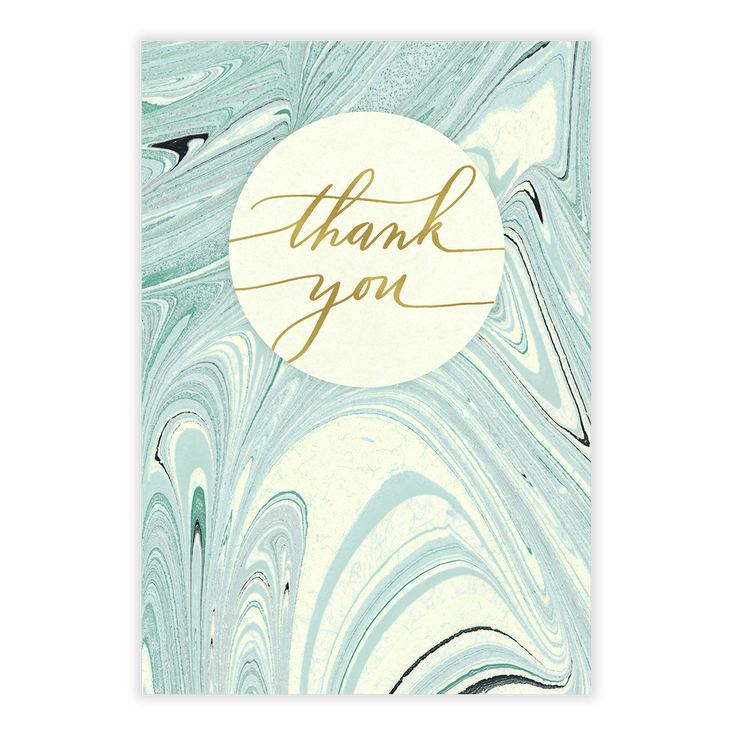 Pale Green Ink Swirls Personalized Thank You Card front image number 2