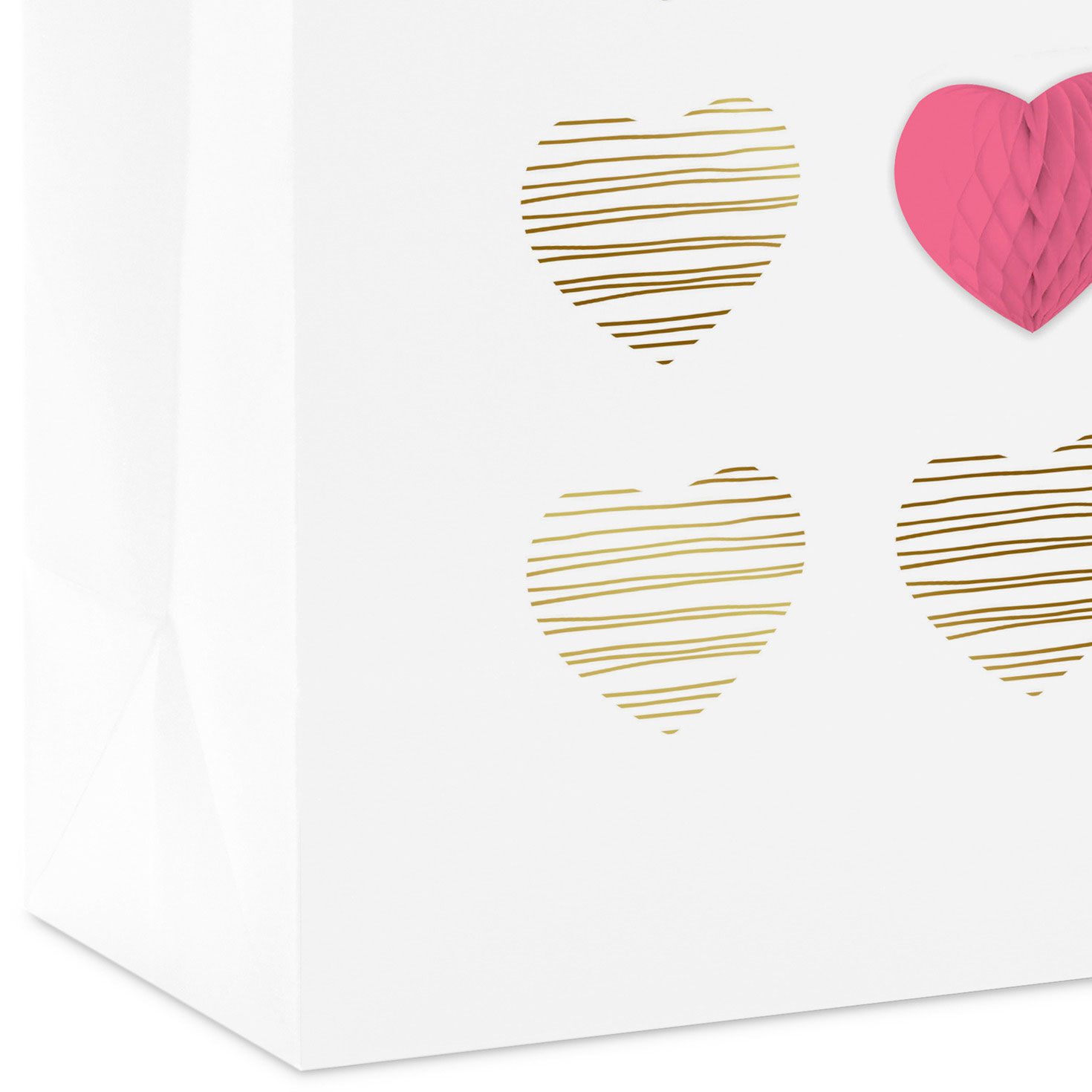 Red Honeycomb Heart and Gold Line Hearts Gift Bag Base/Side Detail image number 5