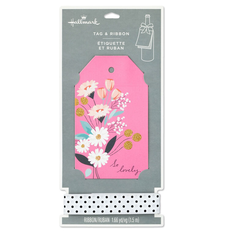 Pink Floral Large Gift Tag and Ribbon Set, , large image number 7