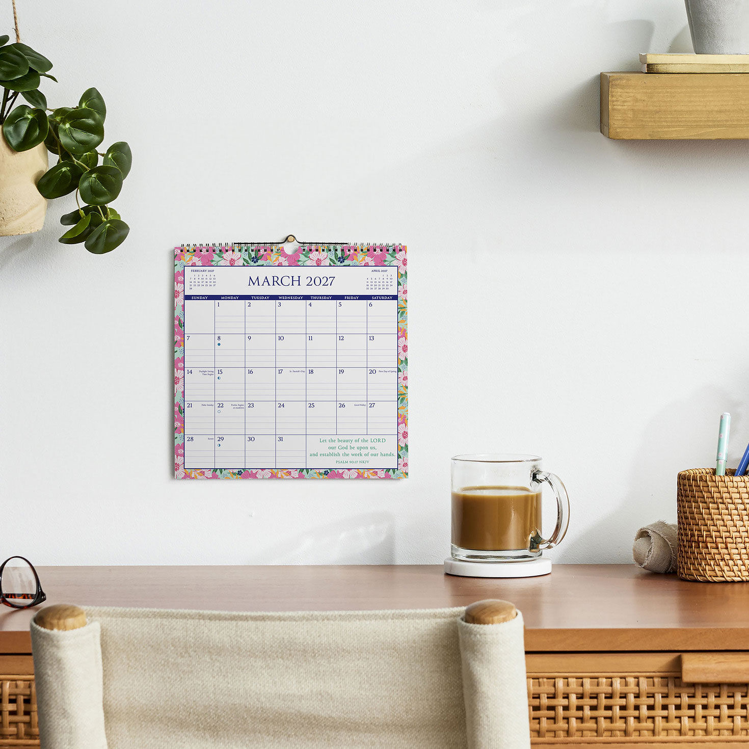 Bright Florals Faith 2027 7x7 Mini Wall Calendar in use image number 5