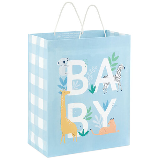 13" Animals on Blue New Baby Large Gift Bag, 