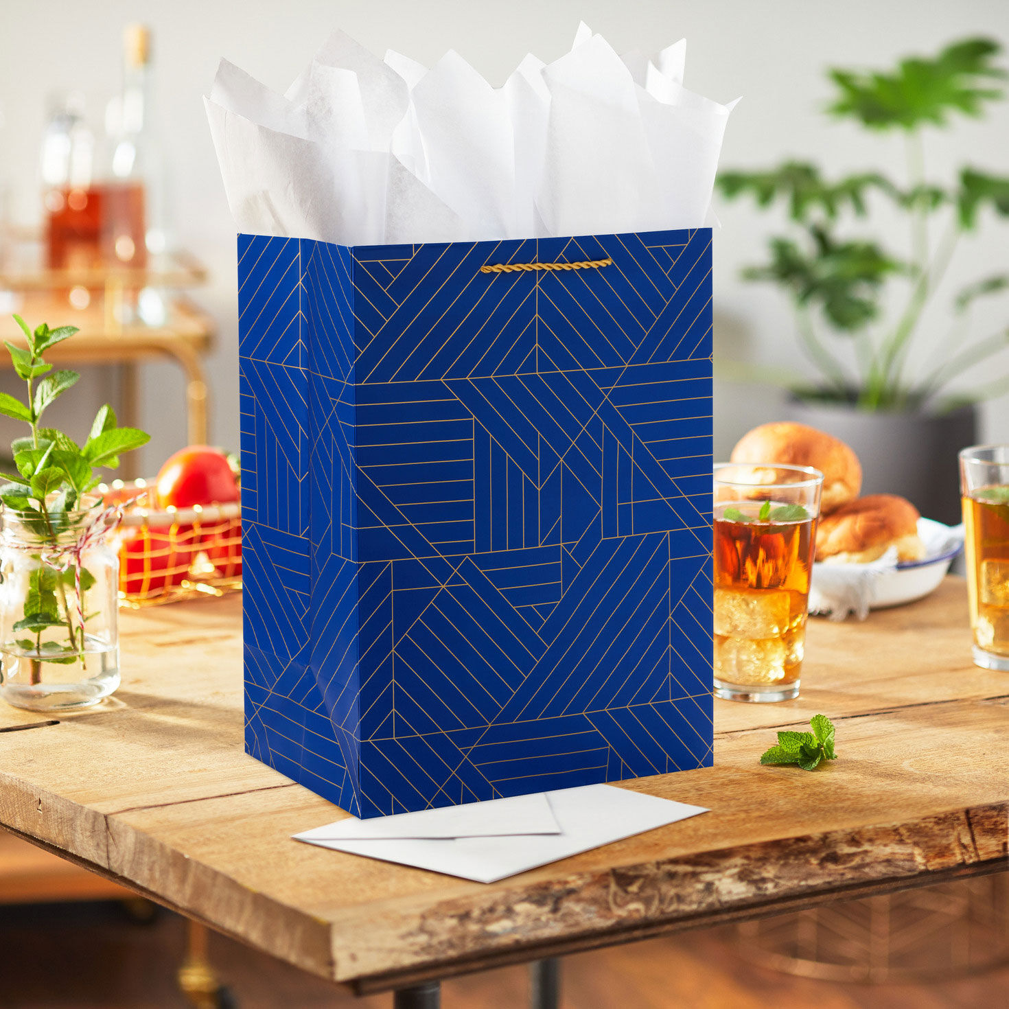 13" Gold Geometric on Navy Blue Large Gift Bag for only USD 4.99 | Hallmark