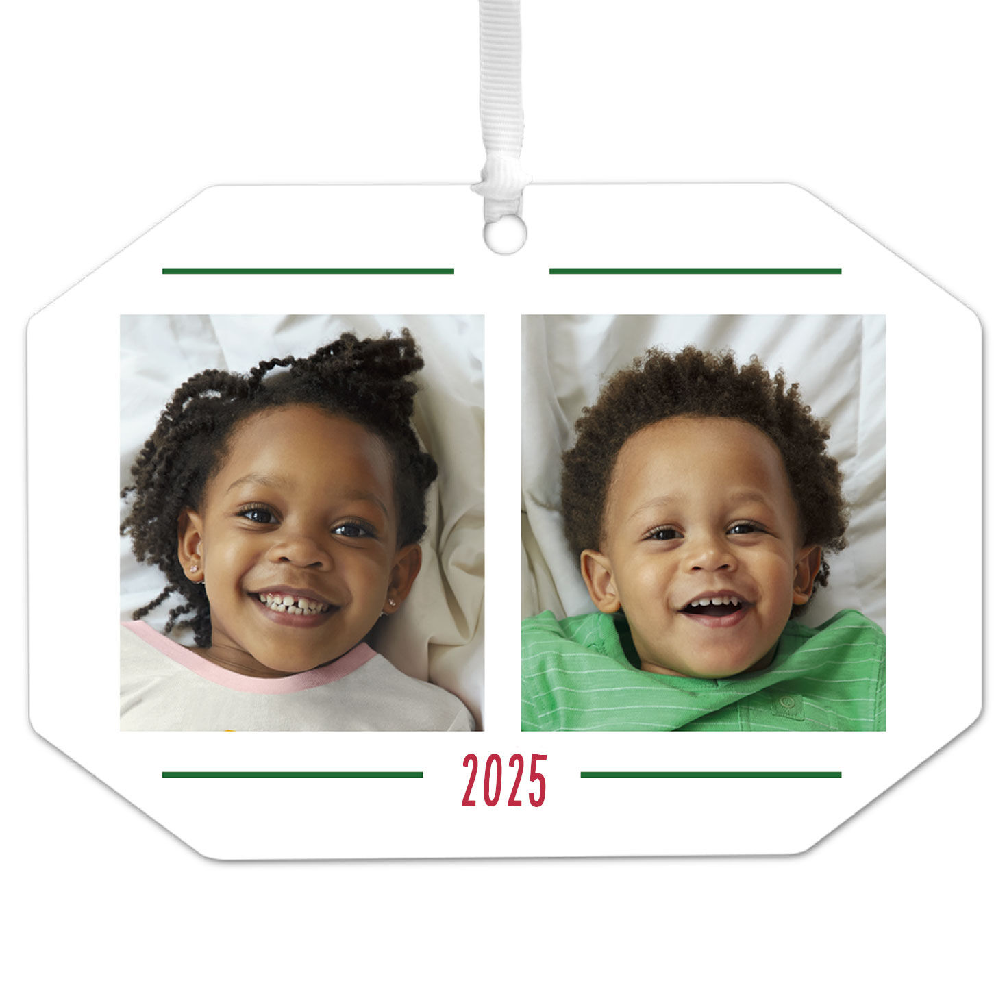 Two-Photo Metal Personalized Ornament, Custom Photo and Text