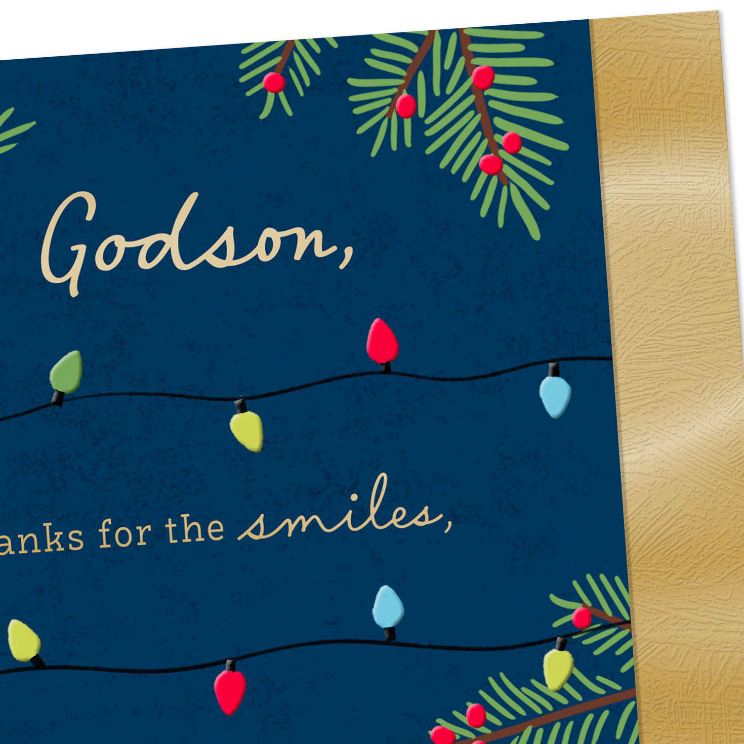 String Lights Navy Blue Christmas Card for Godson Card Front Detail image number 4