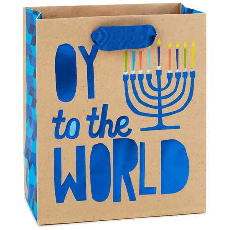 Oy to the World Menorah Small Hanukkah Gift Bag, 6.5", , large