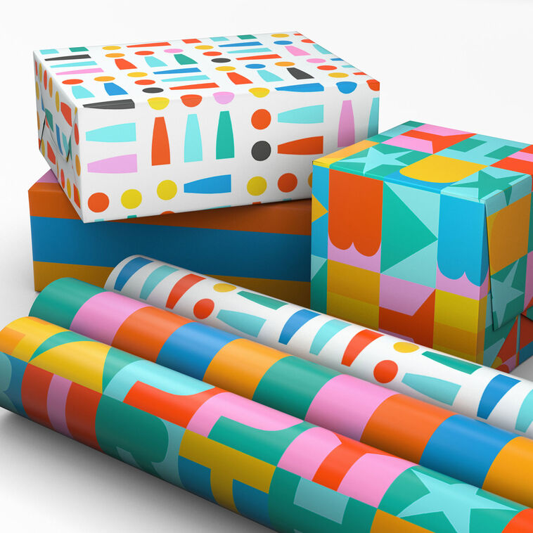 Mini Pack Wrapping Bright and Bold 3-Pack Assorted Wrapping Paper Mini Roll Bundle, 45 sq ...