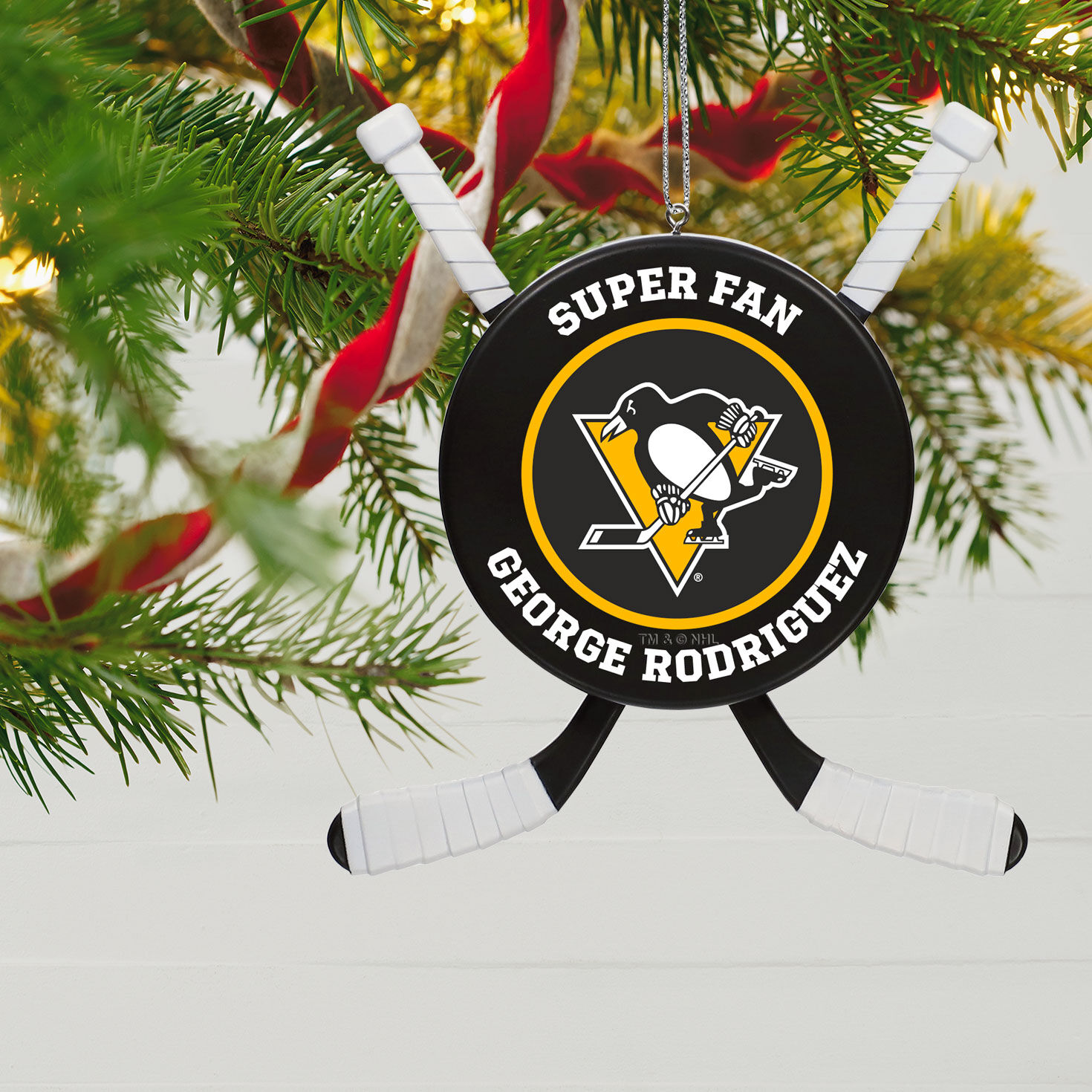 NHL Pittsburgh Penguins&reg; Hockey Personalized Ornament, Custom Text, , large image number 2