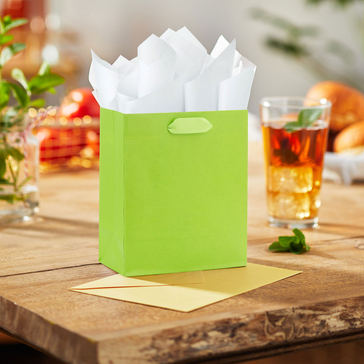 Solid Lime Green Small Gift Bag In use image number 2