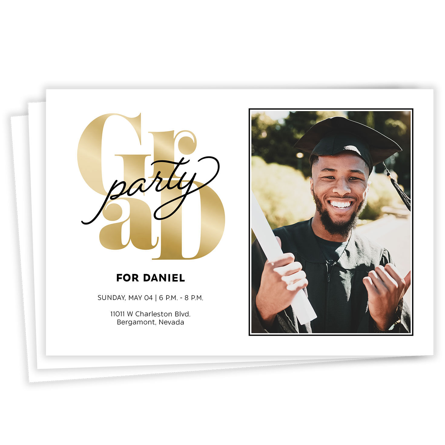 Black Script Flat Graduation Party Invitation