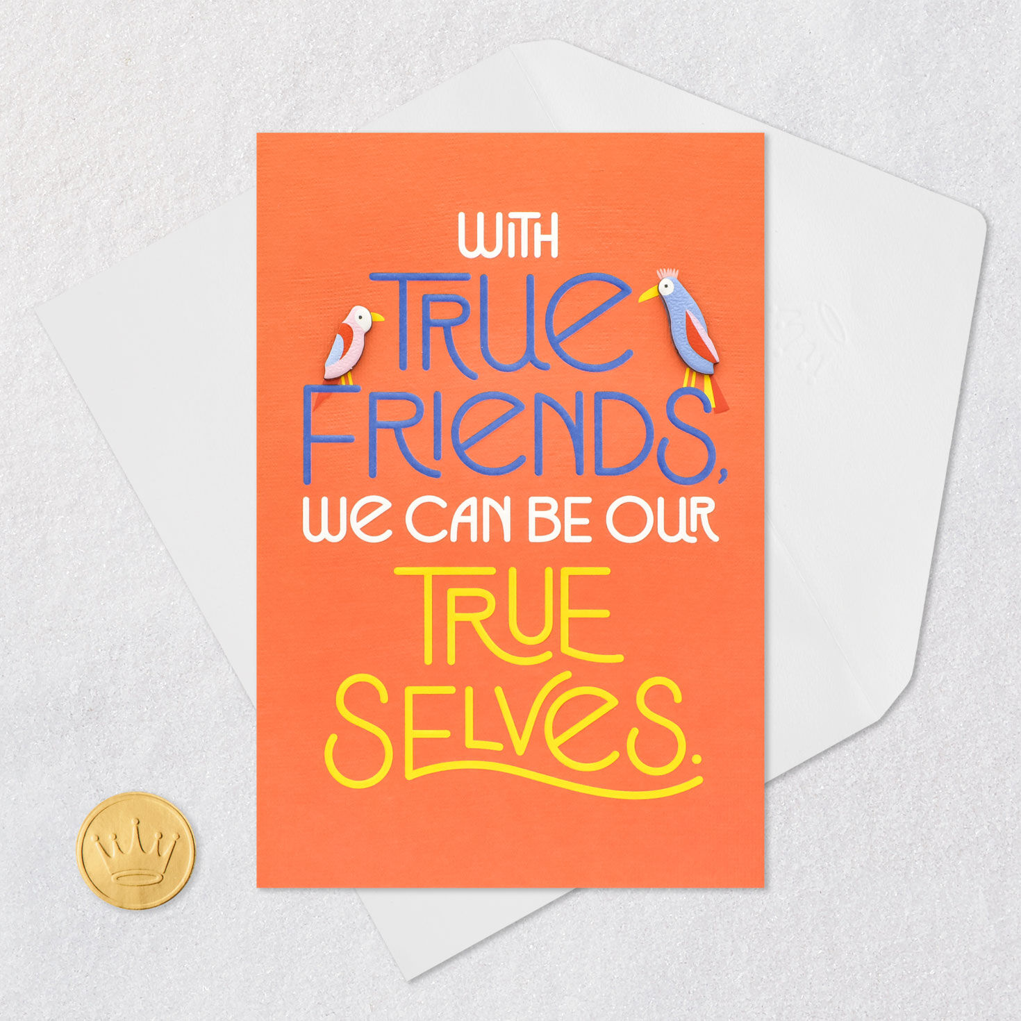 Colorful Birds on Orange Friendship Card Card Front with Envelope and Gold Seal image number 6