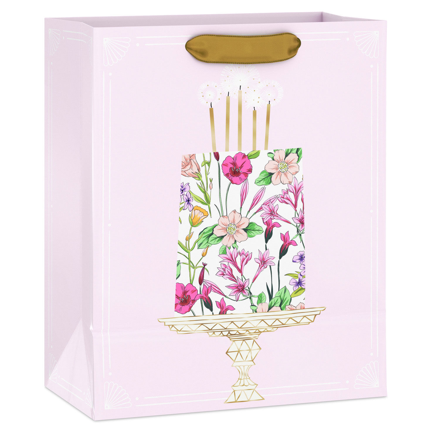 Floral Birthday Cake on Pink Medium Gift Bag Back image number 6
