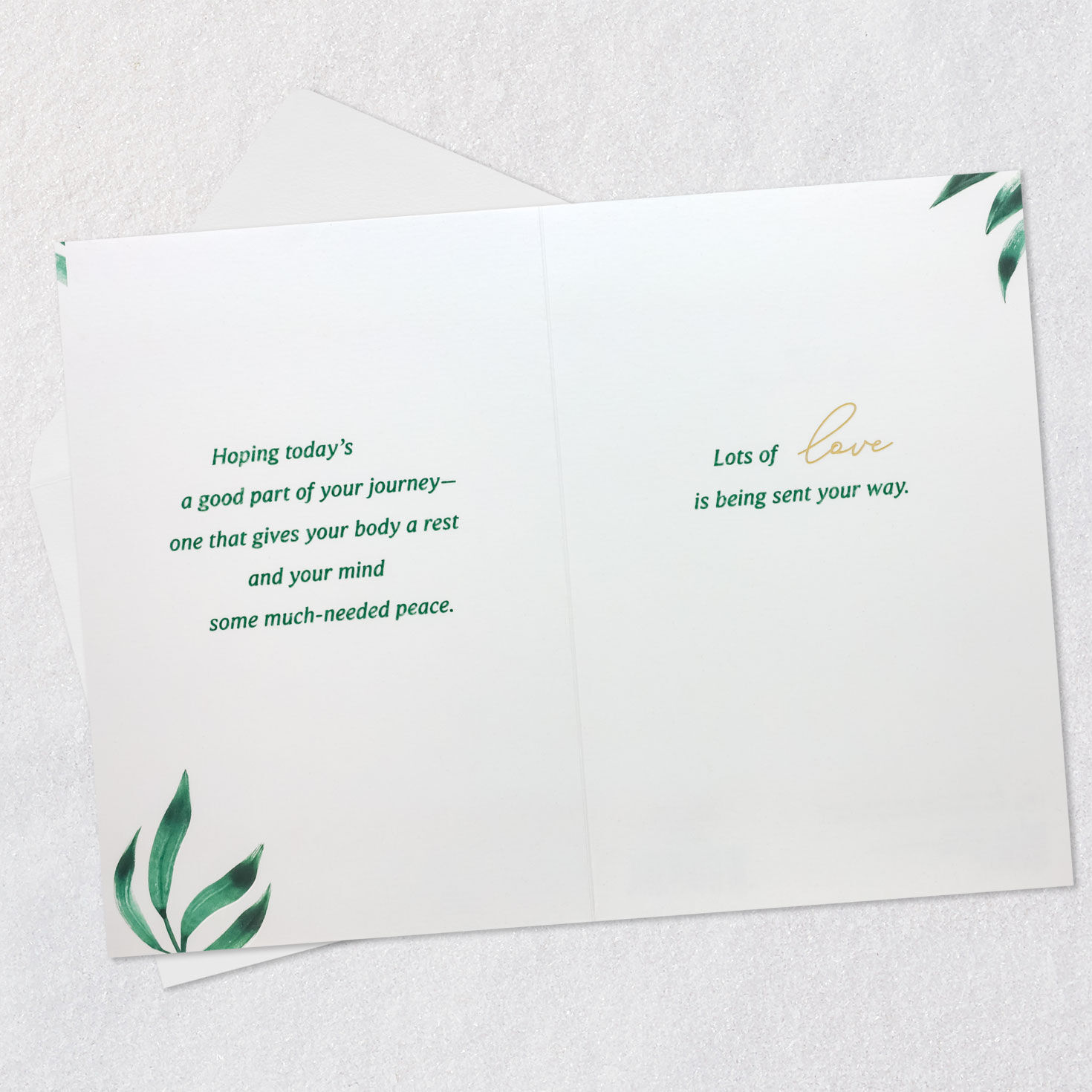 Green Leaves and Gold Arches Get Well Card Open card with envelope image number 4