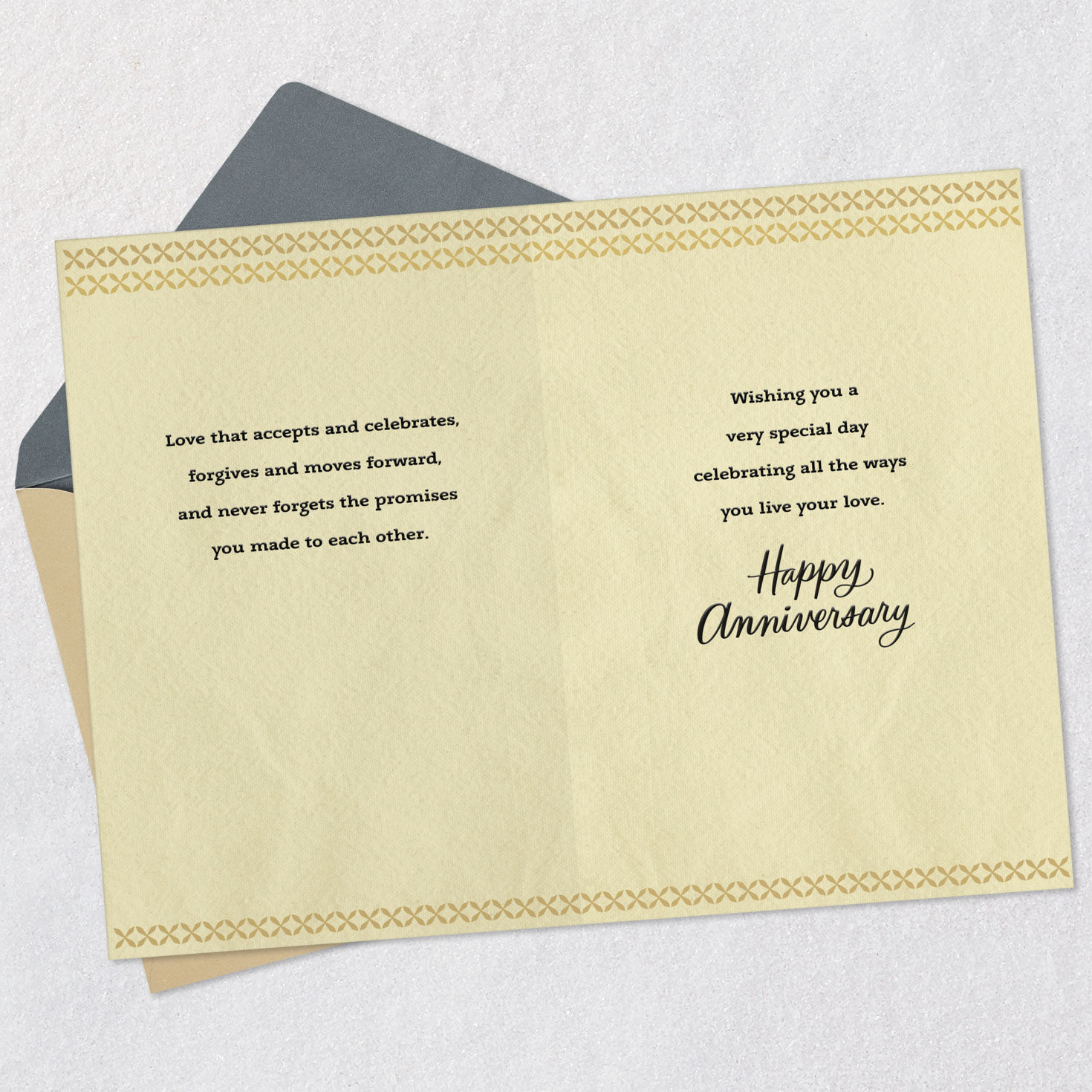 Black and Ivory Lettering Anniversary Card Open card with envelope image number 4