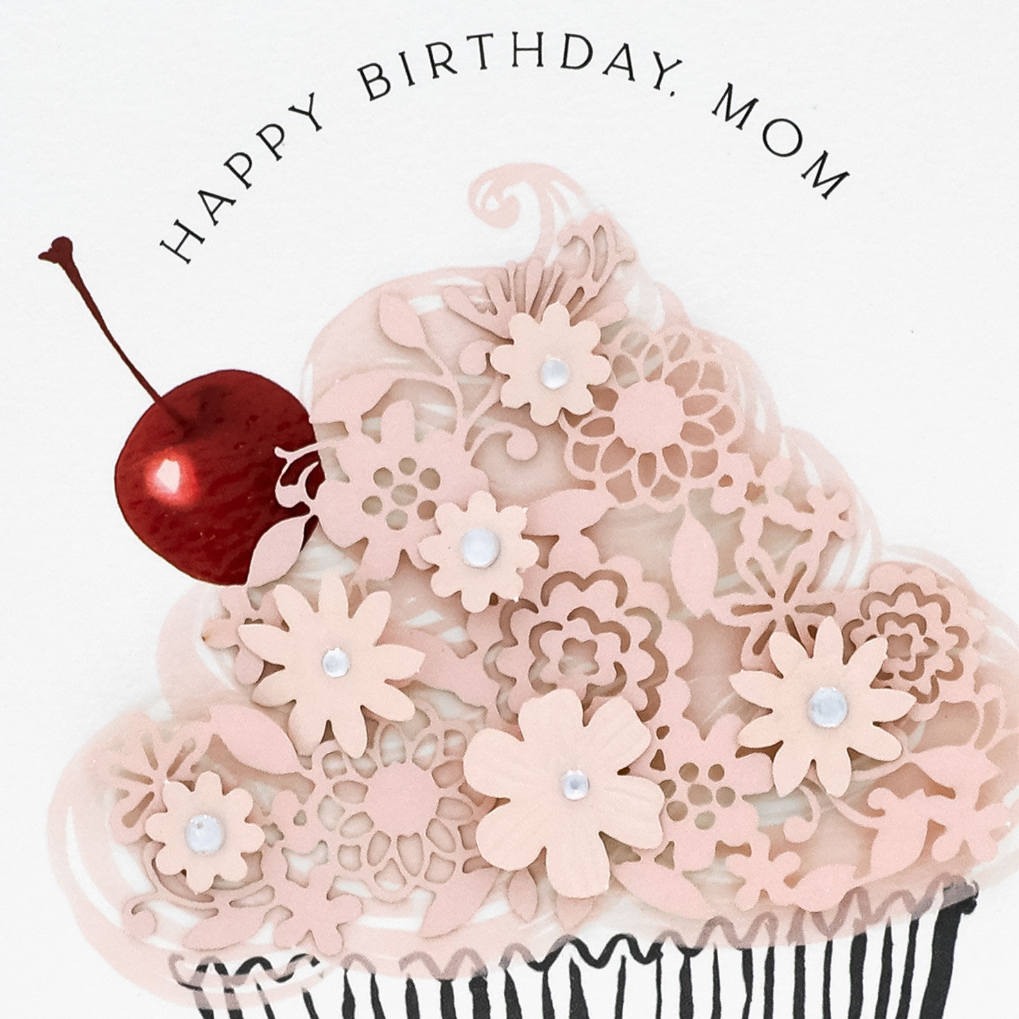 Floral Pink Cupcake Birthday Card for Mom Card Front Detail image number 4