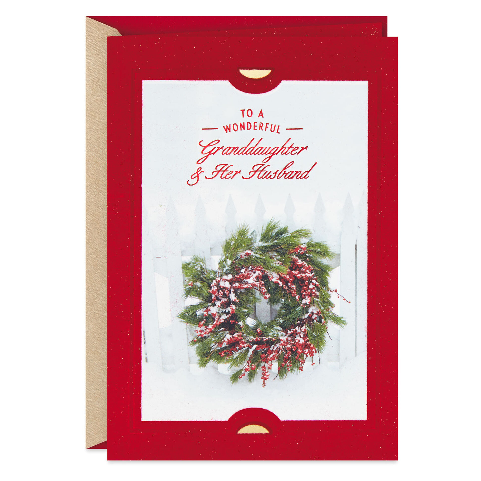 Snowy Wreath Christmas Card for Granddaughter and Her Husband - Greeting Cards - Hallmark