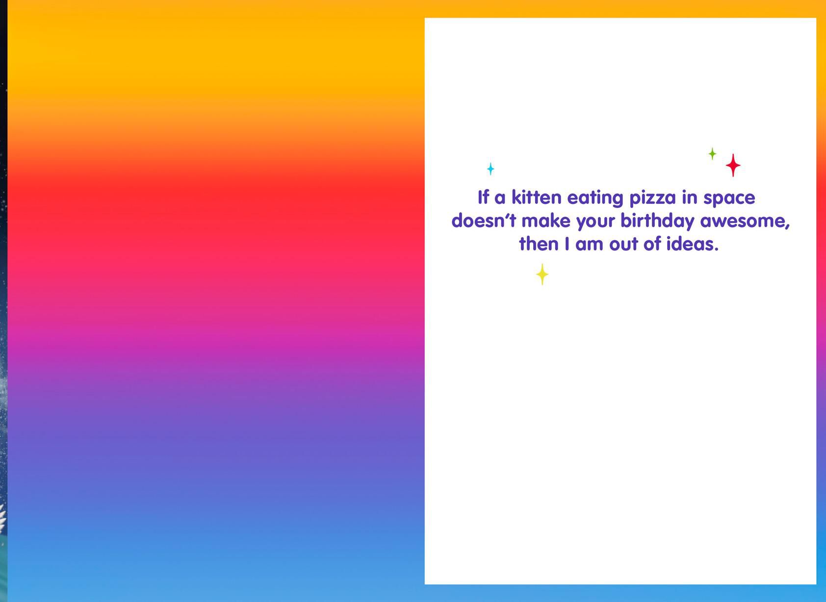 Cosmic Cat and Pizza Funny Birthday Card