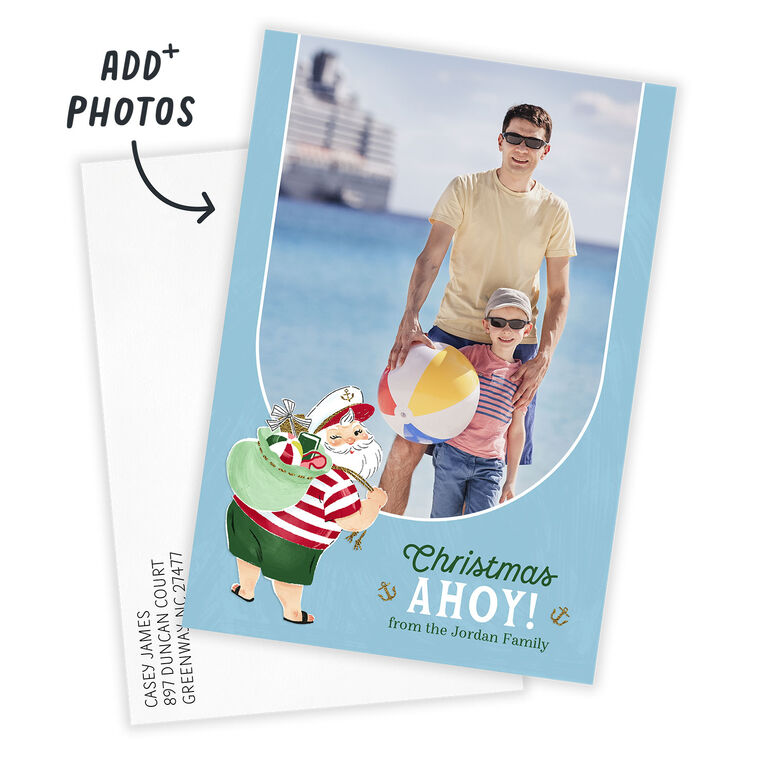Hallmark Cruise Captain Santa Personalized Photo Card Card Front indicating personalization image number 2