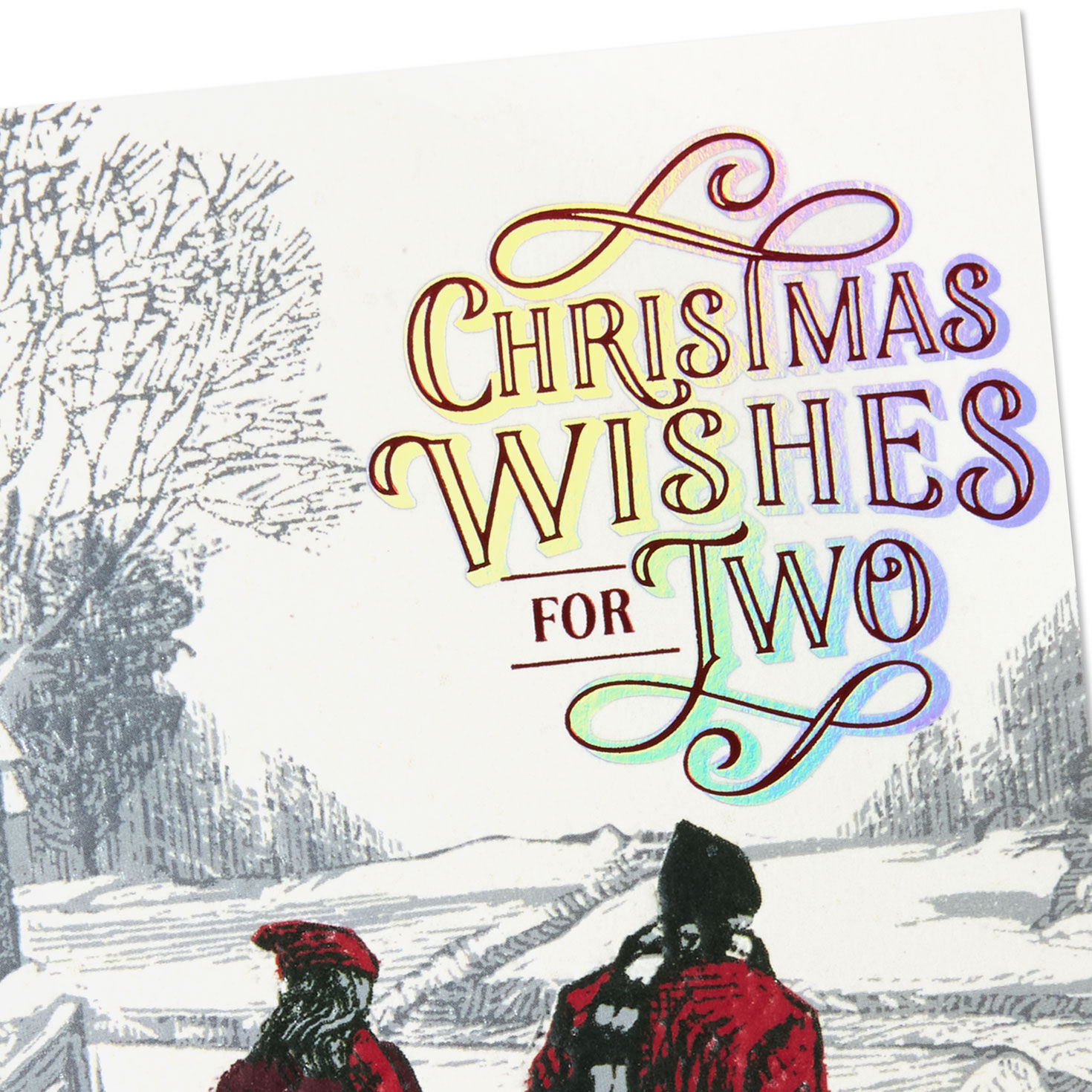 Red and Green Couple with Sled and Christmas Tree Card Card Cover Detail image number 5