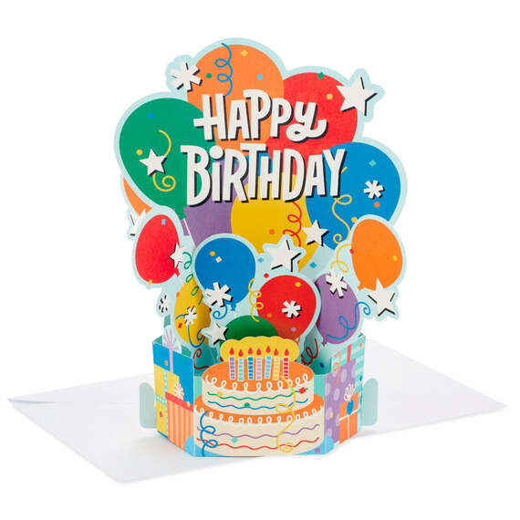Balloon Bouquet Boxed Pop-Up Birthday Cards, Pack of 8