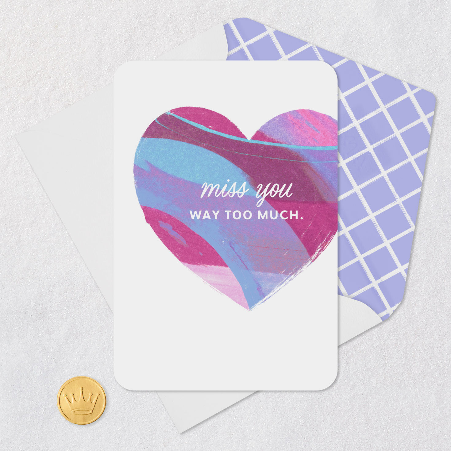 Colorful Watercolor Heart Miss You Card Card Front with Envelope and Gold Seal image number 5