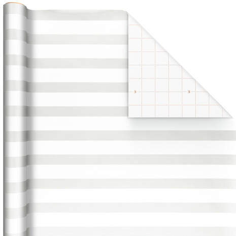 White and Pearl Stripe Wrapping Paper, 15 sq. ft., , large
