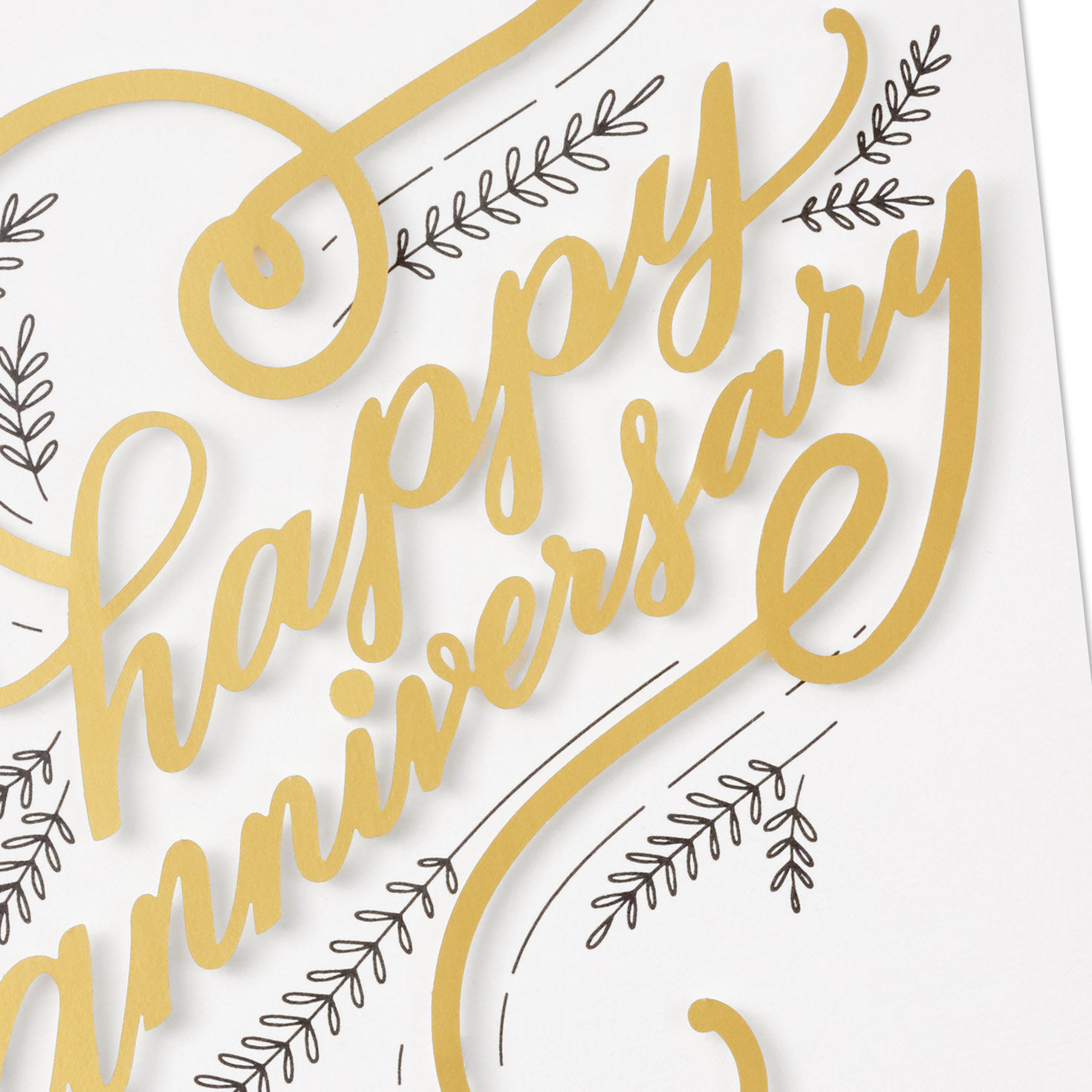 Script Letters and Delicate Leaves Anniversary Card Card Front Detail image number 4
