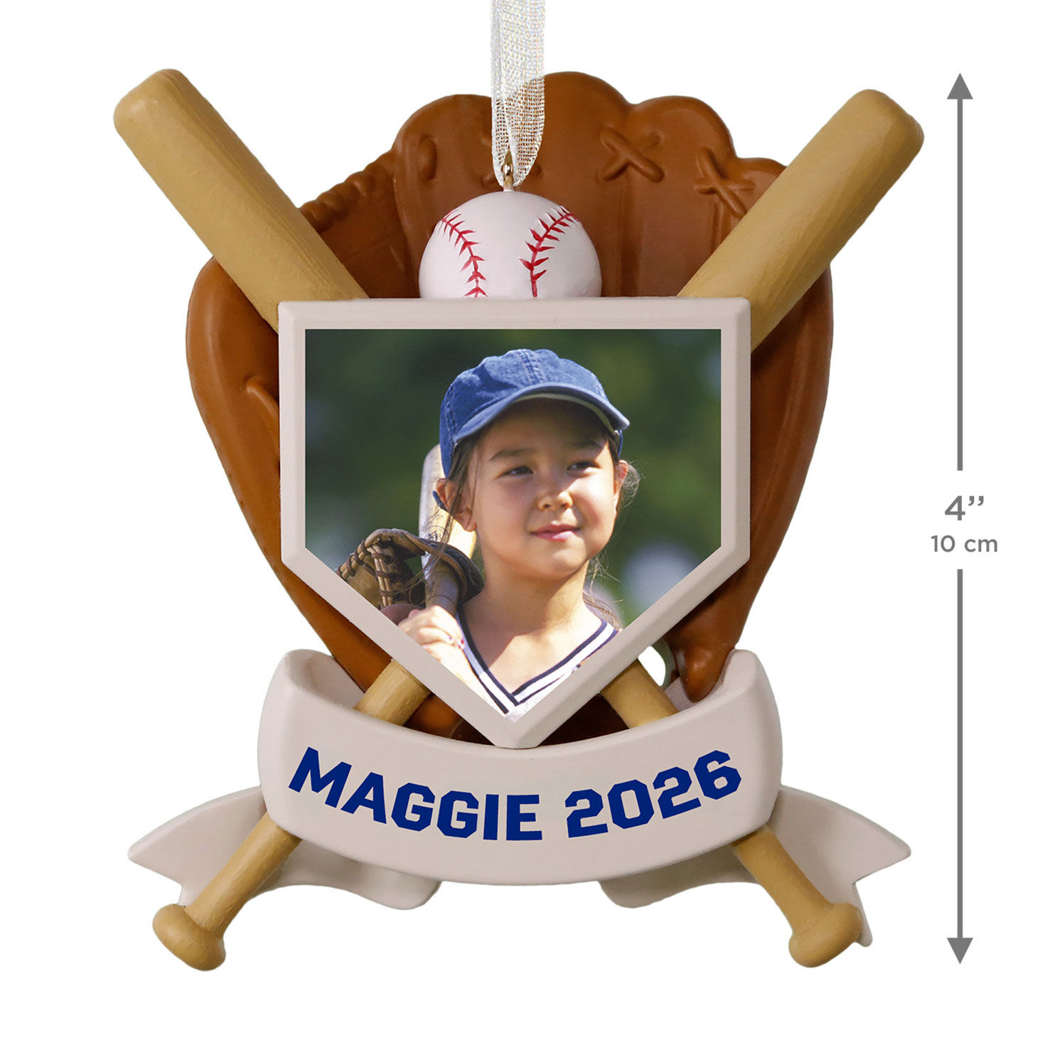 America's Pastime Baseball Personalized Ornament, Custom Photo and Text measurement image number 3