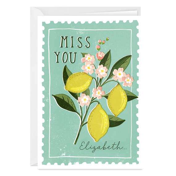 Pink Flowers Stamp Folded Miss You Photo Card, , large image number 1