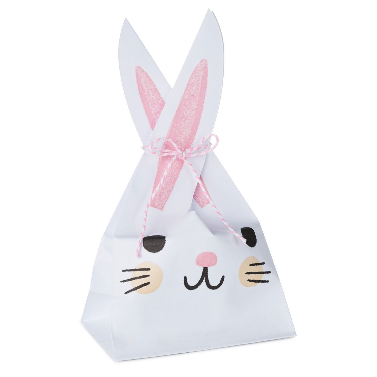 White Bunny Face Paper Treat Bags With Twine Ties front detail image number 5
