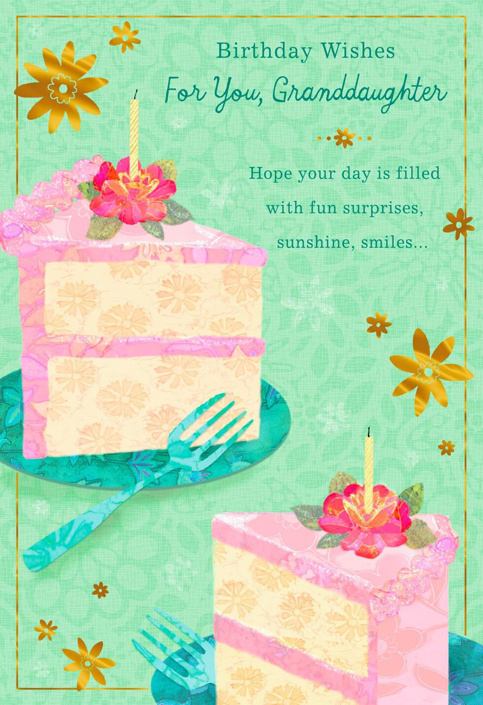 Pink Slices of Cake Birthday Card for Granddaughter - Greeting Cards