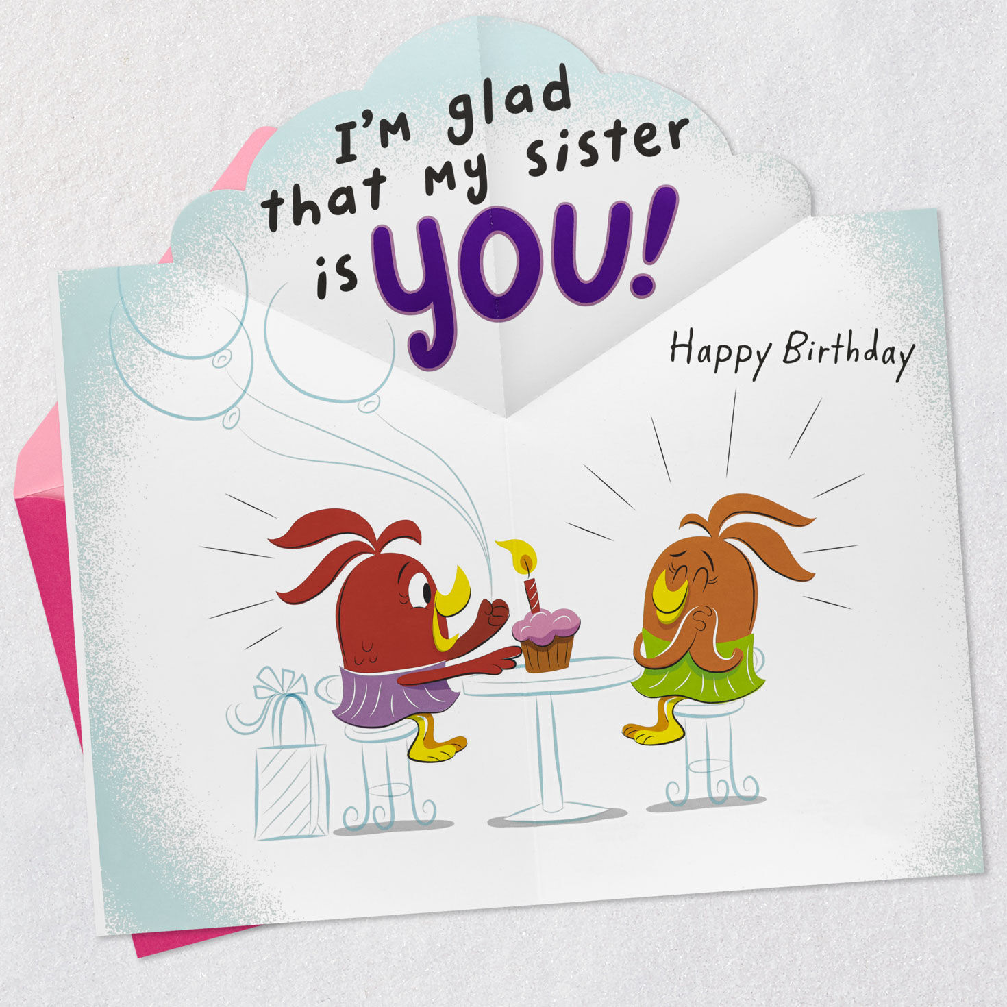 Cartoon Birds Birthday Card for Sister Open card with envelope image number 5