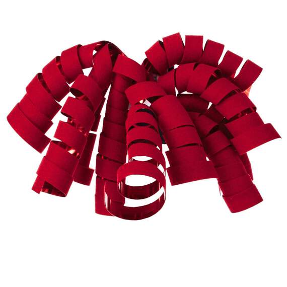 Red Flocked/Red Metallic Curly Ribbon Gift Bow, 7.5"