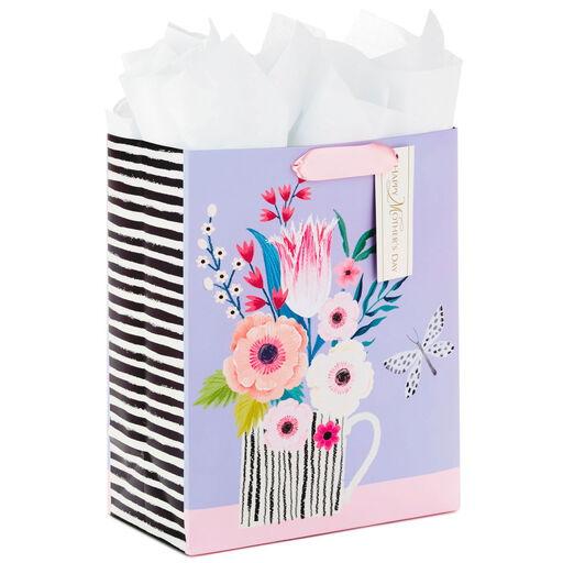 13" Flowers in Mug Large Mother's Day Gift Bag With Tissue, 