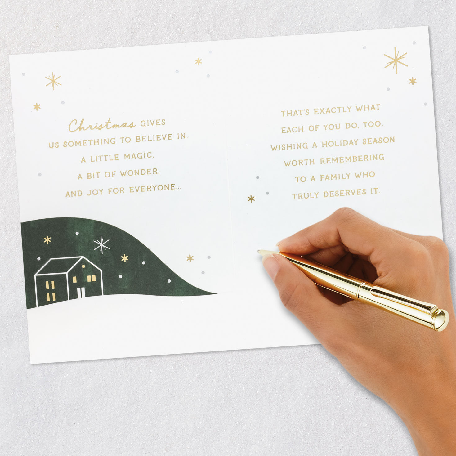 Green Winter Village Christmas Card for Son signing card image number 7
