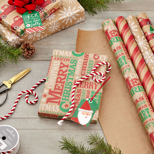 Classic Christmas 4-Pack Kraft Wrapping Paper Assortment, 88 sq. ft., 